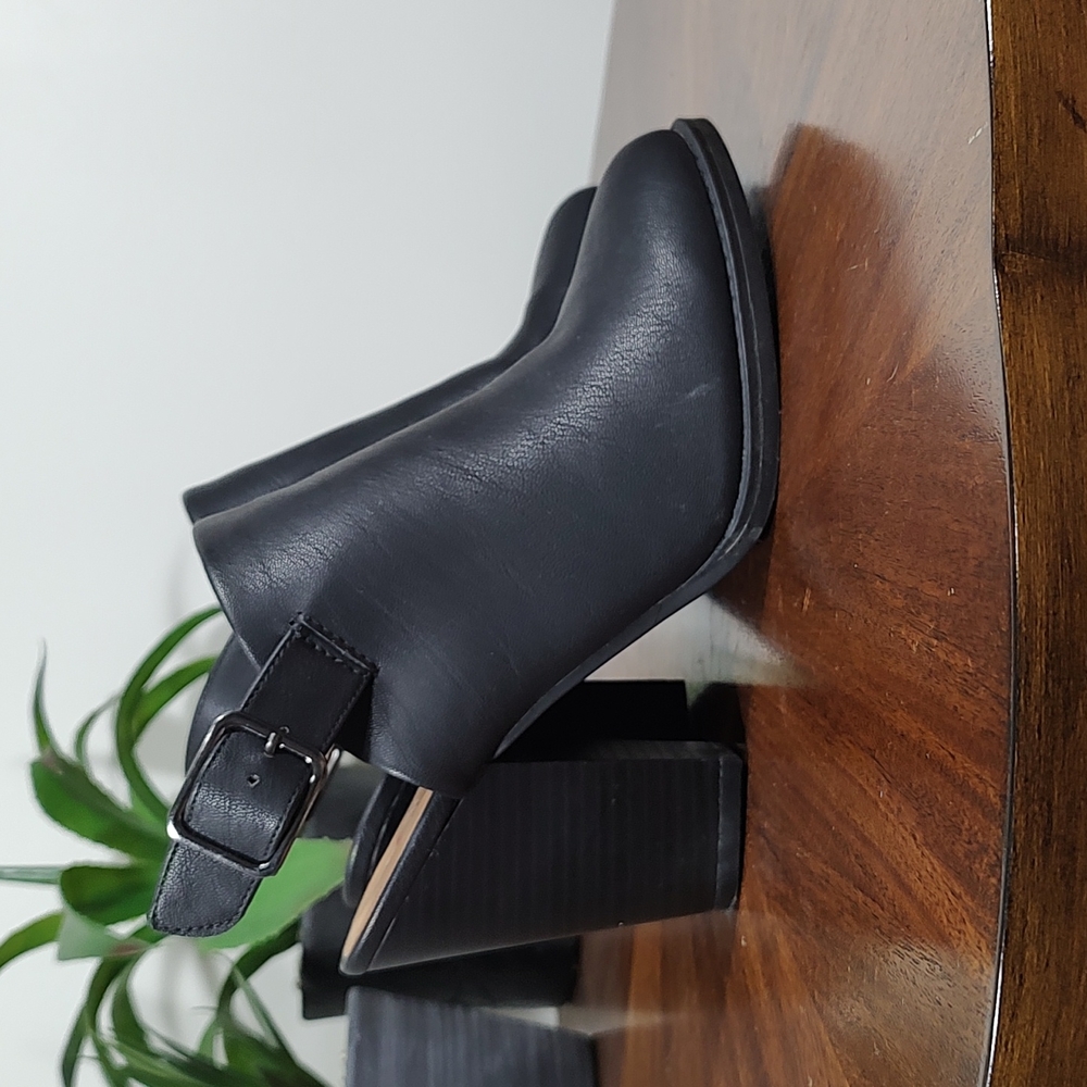 Boots: Faux Leather Slingback Closed Toe Booties - Picture 2 of 7